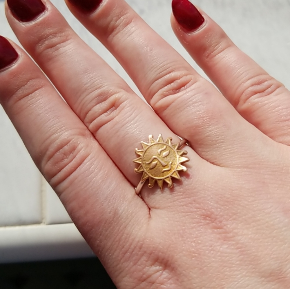 Antique Handmade Copper Sun Ring Sterling Silver
